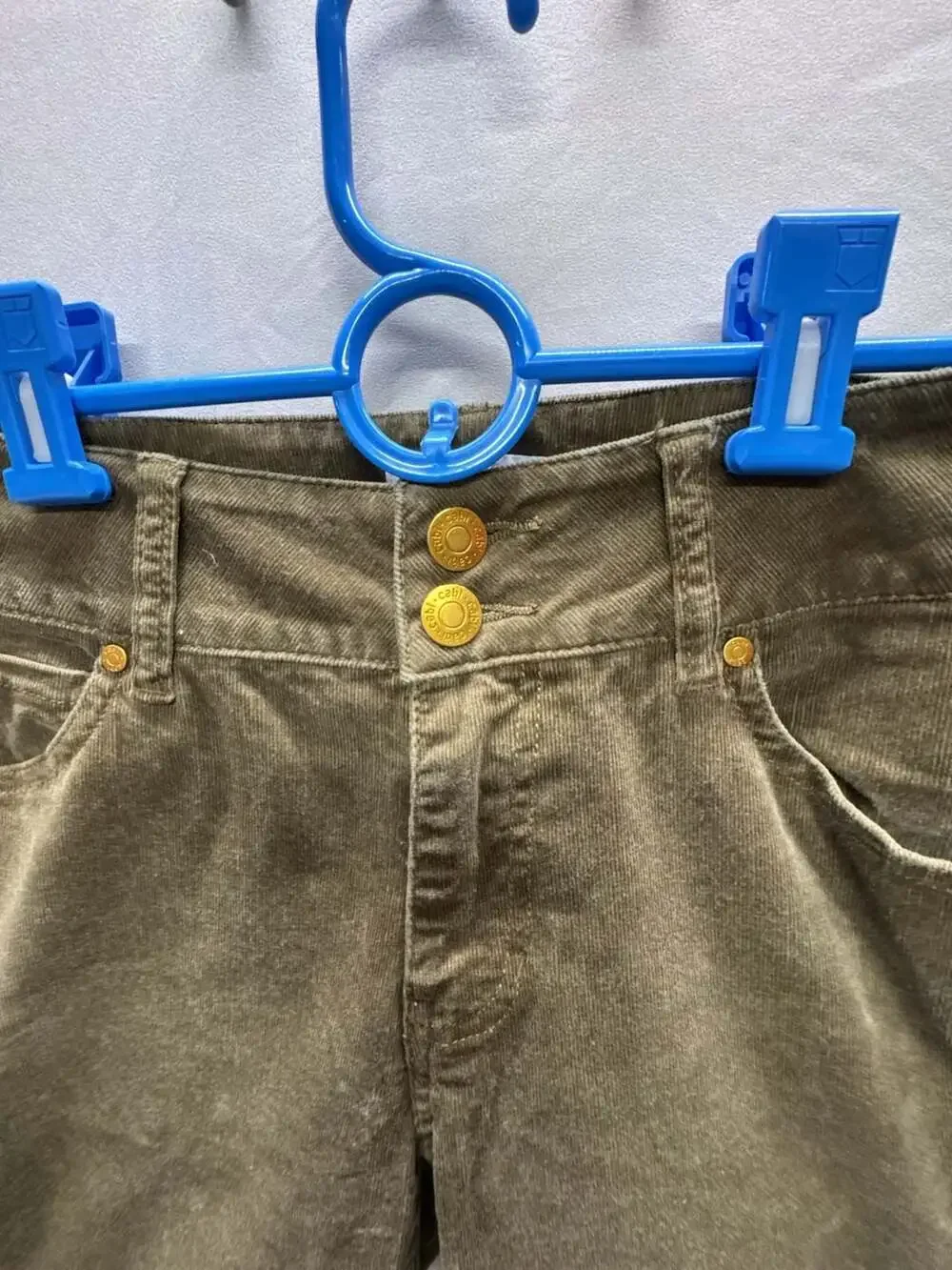 Cabi Jeans Hi-Low Crop Olive Green Corduroy Pants